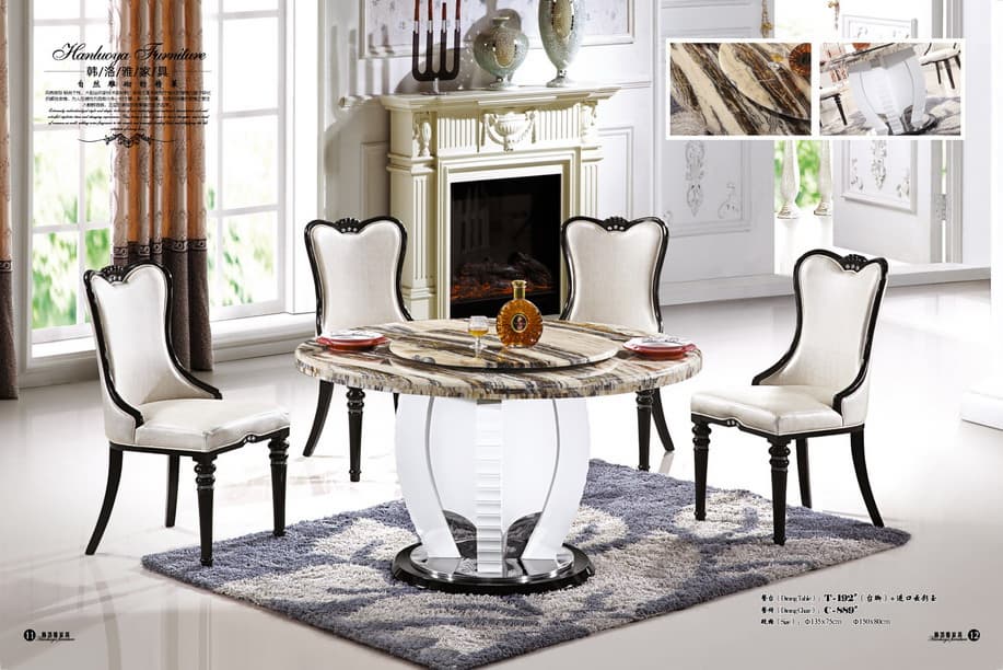 8 person round marble dining table with Lazy Susan